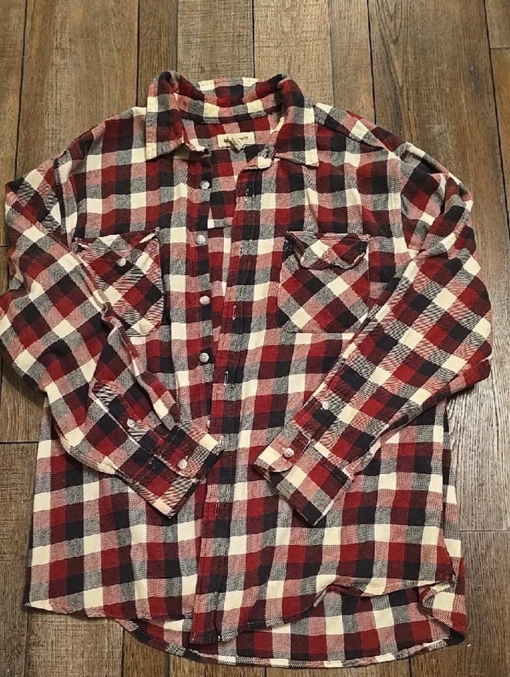 Ruff Hewn Red, Black & Cream Plaid Casual Button-Down Shirt